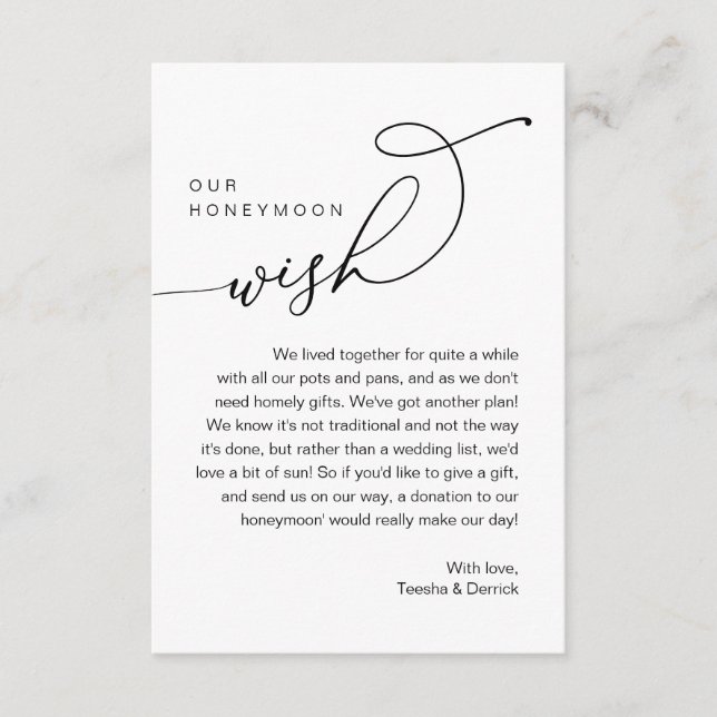 Our Honeymoon Wish, Modern Romantic  Enclosure Card (Front)