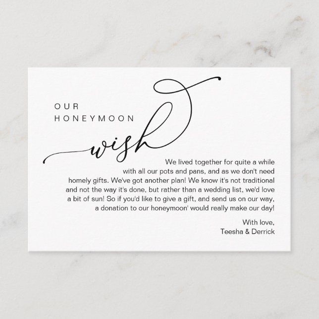 Our Honeymoon Wish, Modern Romantic  Enclosure Card (Front)