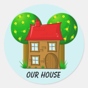 Our House Cartoon House and Trees Classic Round Sticker