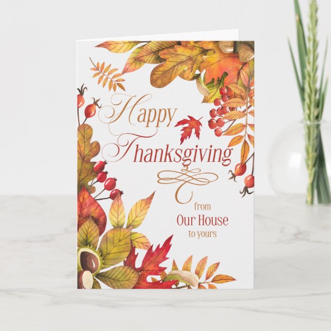 Our House to Yours Blessings Autumn Thanksgiving Holiday Card (Front)
