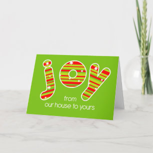 Our House to Yours, JOY Red & Green Stripes Holiday Card