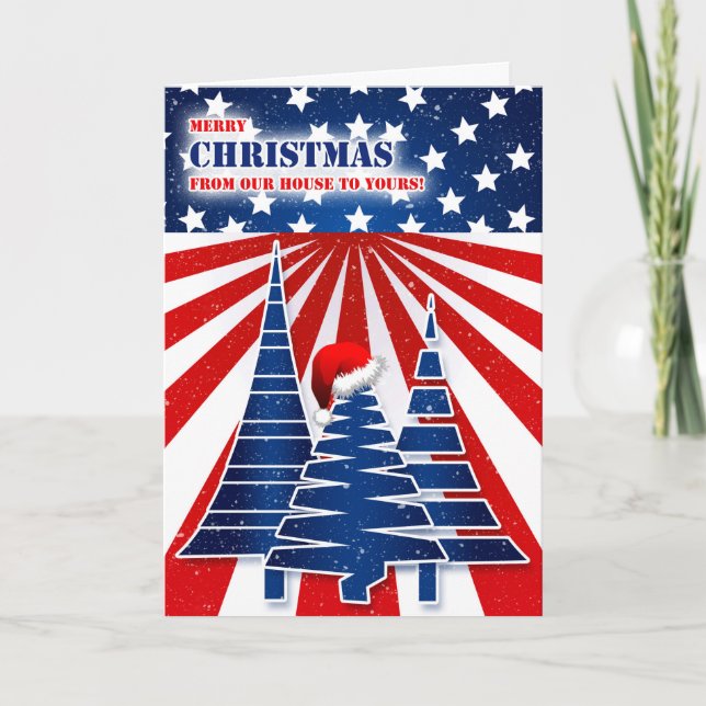Our House to Yours Stars and Stripes Christmas Holiday Card (Front)