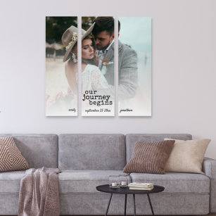 Our Journey Begins Newlywed Names Wedding Photo Triptych