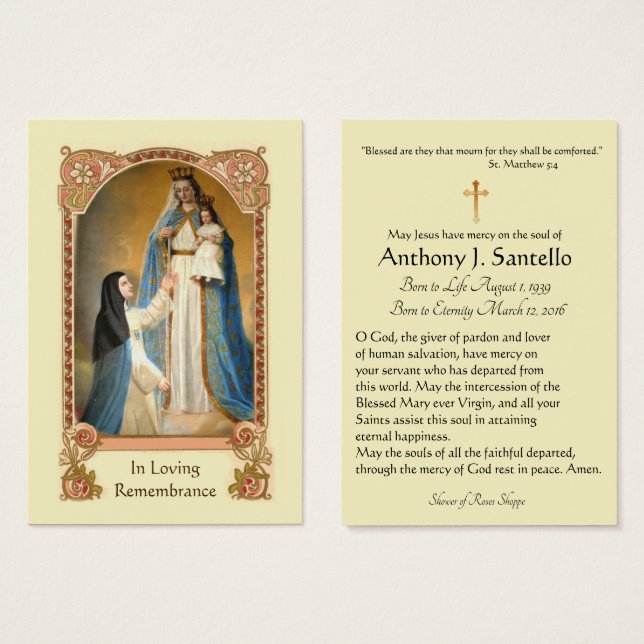 Our Lady Good Success Catholic Funeral Holy Card (Front & Back)