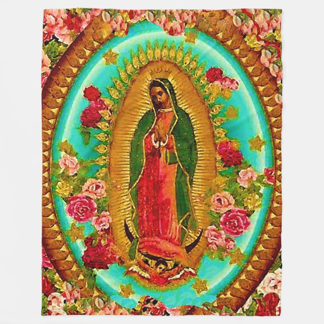 Our Lady Guadalupe Mexican Saint Virgin Mary Fleece Blanket (Front)