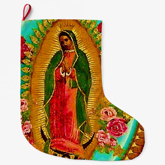 Our Lady Guadalupe Mexican Saint Virgin Mary Large Christmas Stocking (Front)
