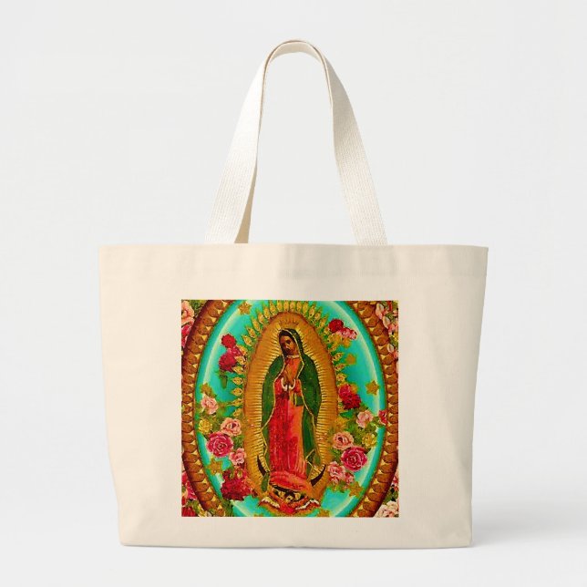 Our Lady Guadalupe Mexican Saint Virgin Mary Large Tote Bag (Front)
