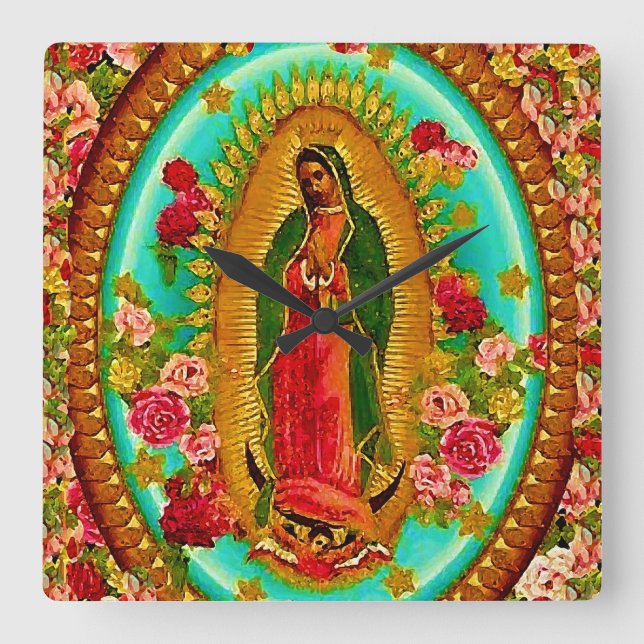Our Lady Guadalupe Mexican Saint Virgin Mary Square Wall Clock (Front)