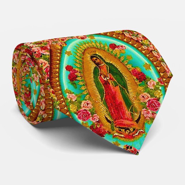 Our Lady Guadalupe Mexican Saint Virgin Mary Tie (Rolled)