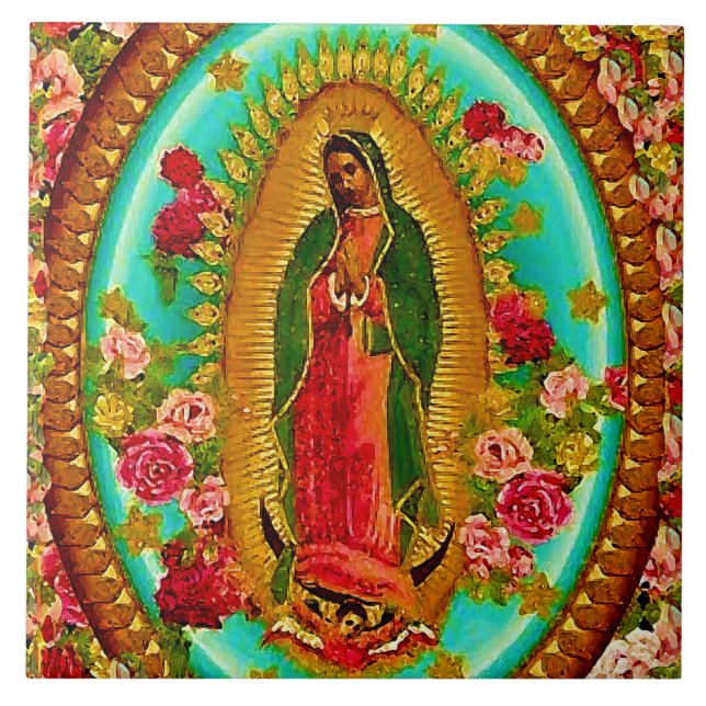 Our Lady Guadalupe Mexican Saint Virgin Mary Tile (Front)