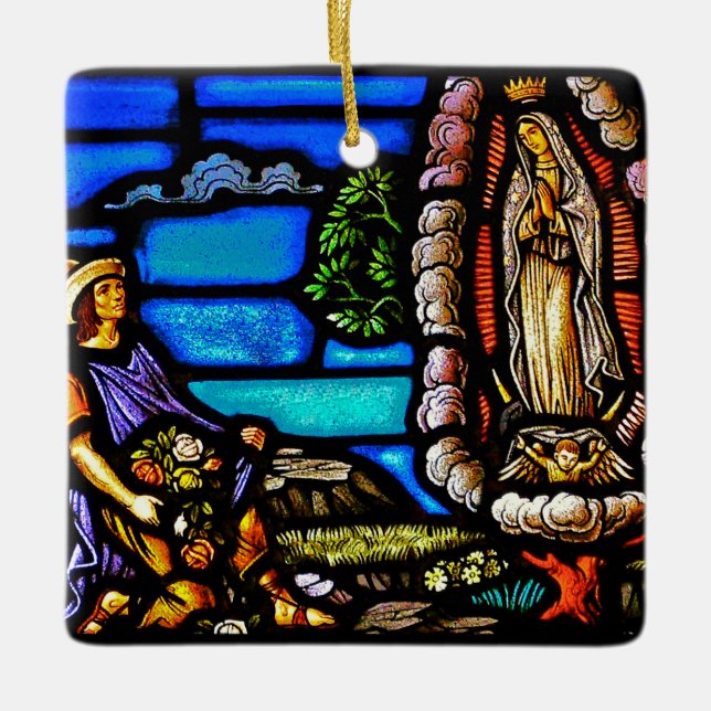 Our Lady Guadalupe Nuestra Senora Stained Glass Ceramic Ornament (Front)