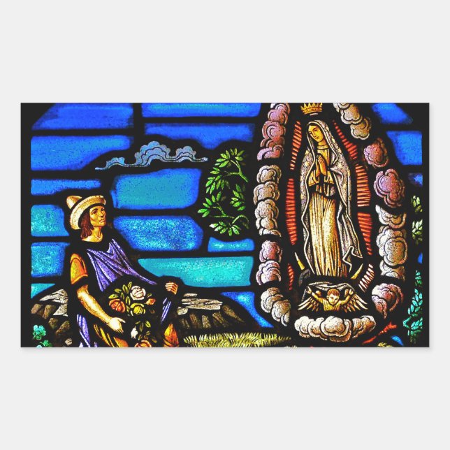 Our Lady Guadalupe Nuestra Senora Stained Glass Rectangular Sticker (Front)