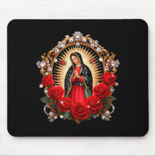 Our Lady Guadalupe Saint Virgin Mary In Roses Flow Mouse Mat