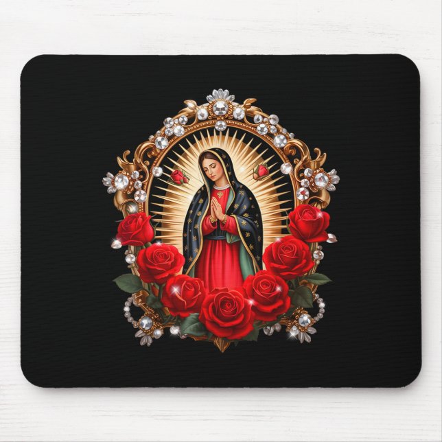 Our Lady Guadalupe Saint Virgin Mary In Roses Flow Mouse Mat (Front)
