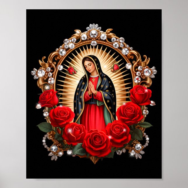 Our Lady Guadalupe Saint Virgin Mary In Roses Flow Poster (Front)