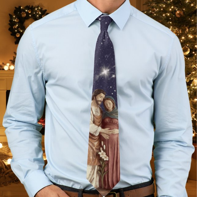 Our Lady of Advent Pregnant Virgin Mary Christmas Tie (Our Lady of Advent tie with image of pregnant Virgin Mary and St. Joseph. Catholic gift for priests.)