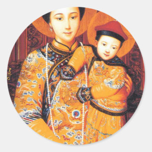Our Lady of China (中华圣母, 中華聖母) Chinese Virgin Mary Classic Round Sticker