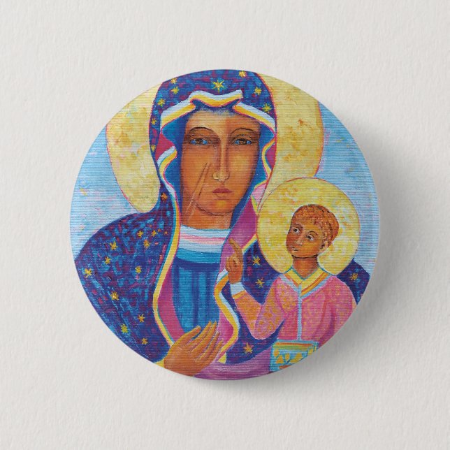 Our Lady of Czestochowa Black Madonna Poland 6 Cm Round Badge (Front)