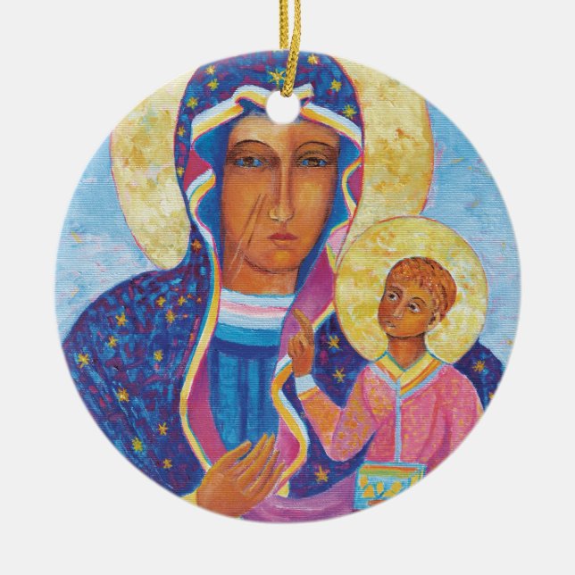 Our Lady of Czestochowa Black Madonna Poland Ceramic Tree Decoration (Front)