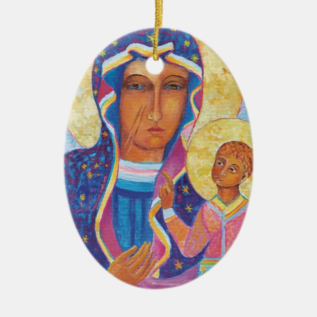 Our Lady of Czestochowa Black Madonna Poland Ceramic Tree Decoration (Front)
