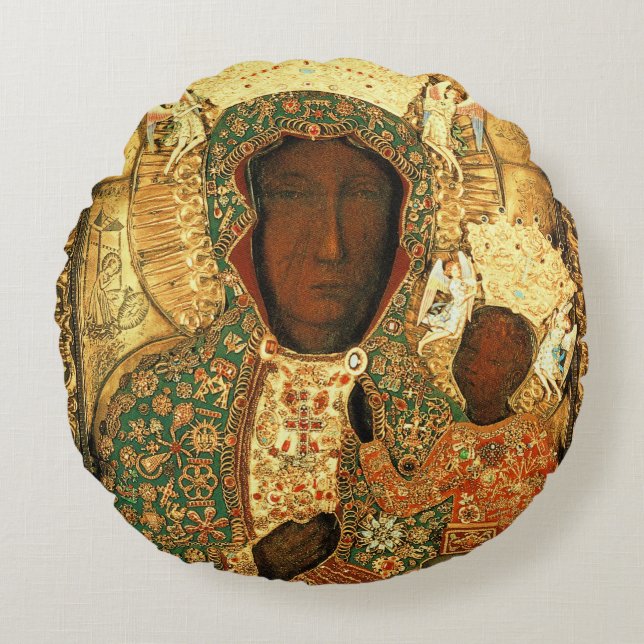 Our Lady of Czestochowa Black Madonna Poland gift Round Cushion (Front)
