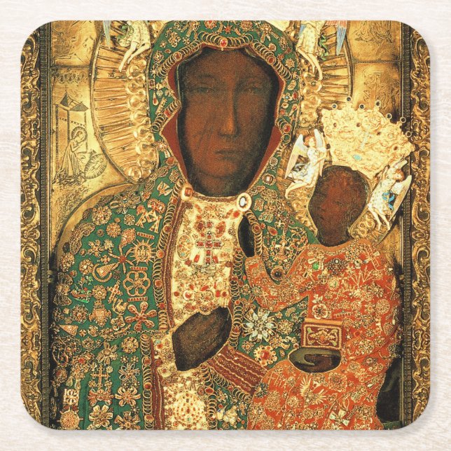 Our Lady of Czestochowa Black Madonna Poland gift Square Paper Coaster (Front)