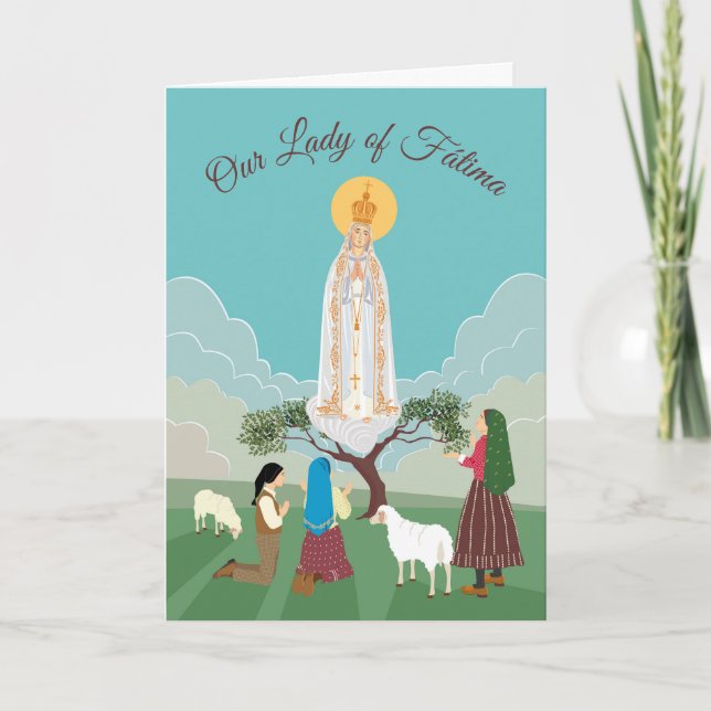 Our Lady of Fatima and the shepherds birthday Note Card (Front)