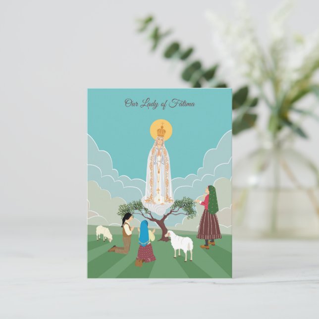 Our Lady of Fatima and the shepherds prayer card (Standing Front)