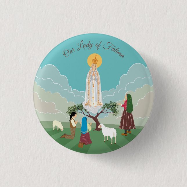 Our Lady of Fatima and the three shepherds 3 Cm Round Badge (Front)