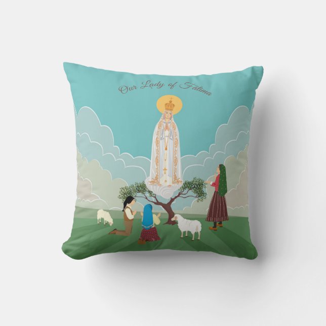 Our Lady of Fatima and the three shepherds Cushion (Front)
