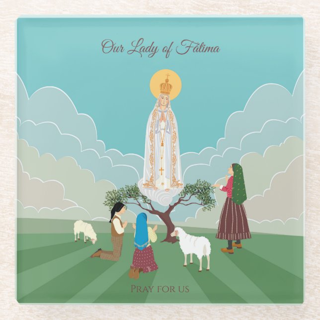 Our Lady of Fatima and the three shepherds Glass Coaster (Front)