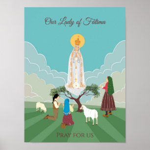 Our Lady of Fatima and the three shepherds Poster