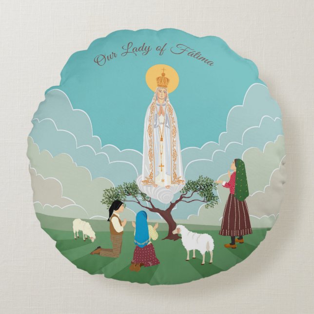 Our Lady of Fatima and the three shepherds Round Cushion (Front)