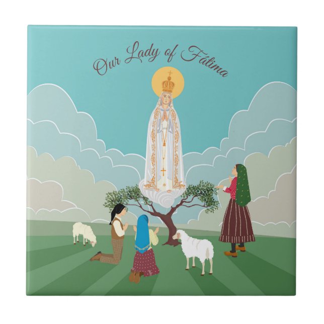Our Lady of Fatima and the three shepherds Tile (Front)