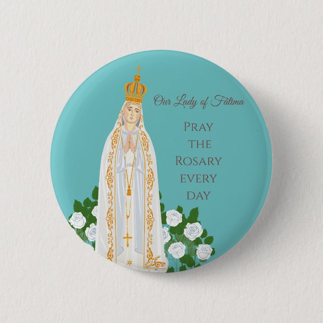 Our Lady of Fatima and white roses 6 Cm Round Badge (Front)