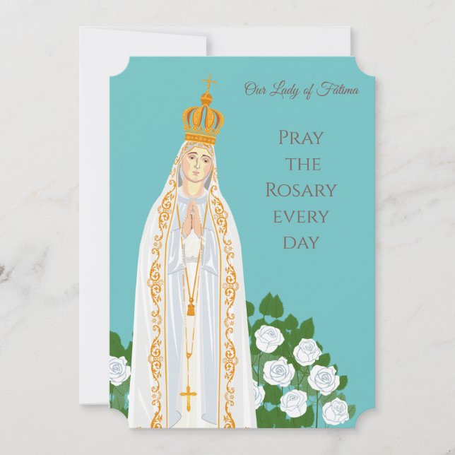 Our Lady of Fatima and white roses Birthday card (Front)