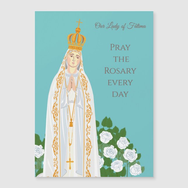 Our Lady of Fatima and white roses card (Front)