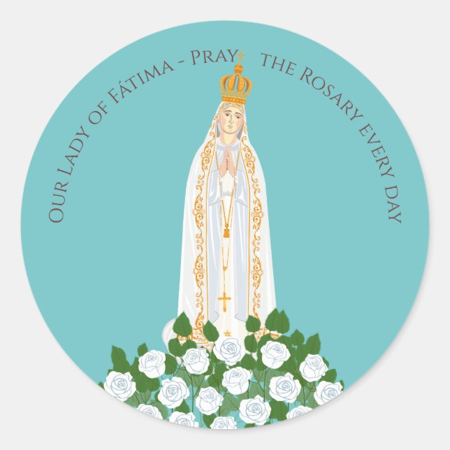 Our Lady of Fatima and white roses Classic Round Sticker (Front)