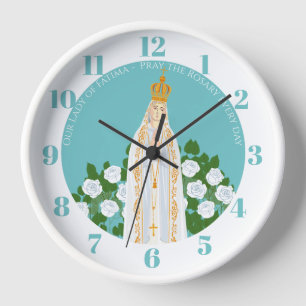Our Lady of Fatima and white roses  Clock