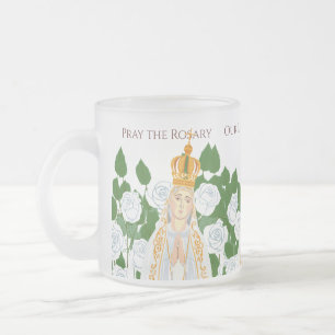 Our Lady of Fatima and white roses Frosted Glass Coffee Mug