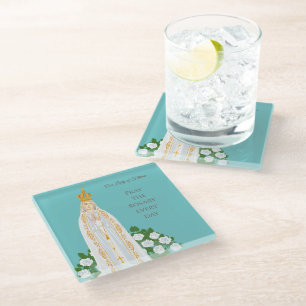 Our Lady of Fatima and white roses Glass Coaster