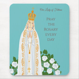 Our Lady of Fatima and white roses Mouse Mat