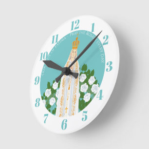 Our Lady of Fatima and white roses Round Clock