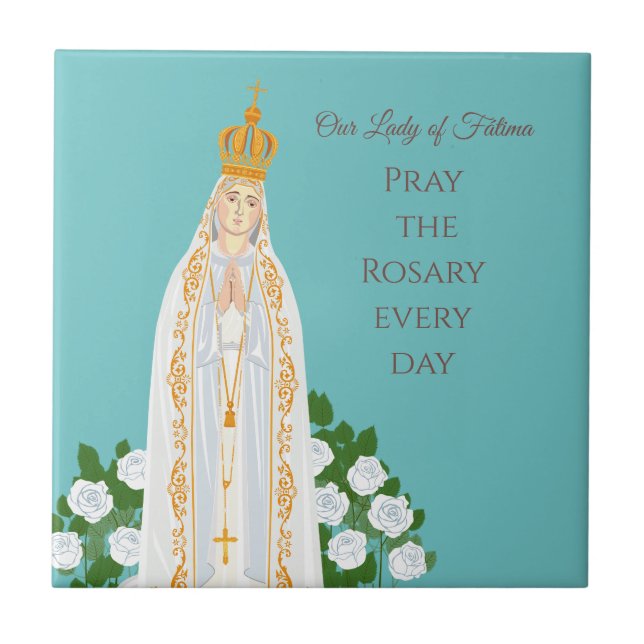 Our Lady of Fatima and white roses Tile (Front)