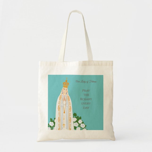 Our Lady of Fatima and white roses Tote Bag (Front)
