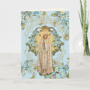 Our Lady of Fatima Blue Floral Religious Card