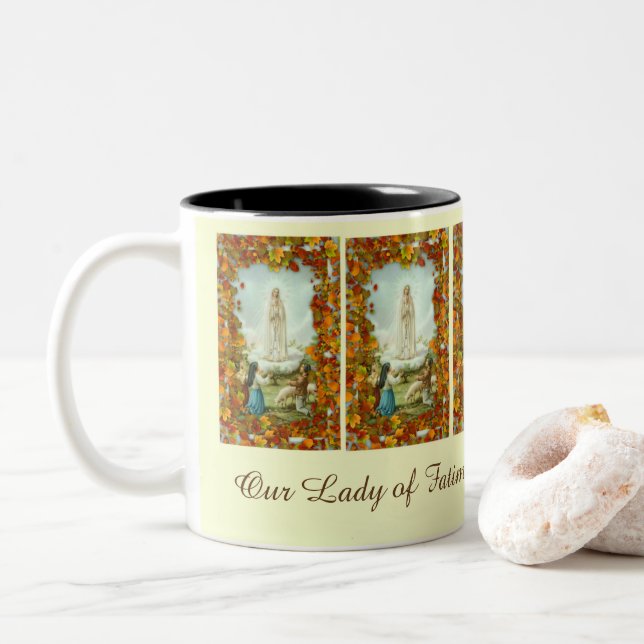 Our Lady of Fatima Centennial Fall Autumn Two-Tone Coffee Mug (With Donut)