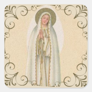 Our Lady of Fatima Gold Border Square Sticker