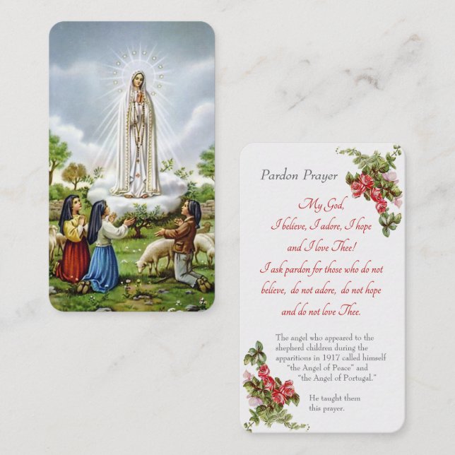 Our Lady of Fatima - "Pardon Prayer" Card (Front/Back)
