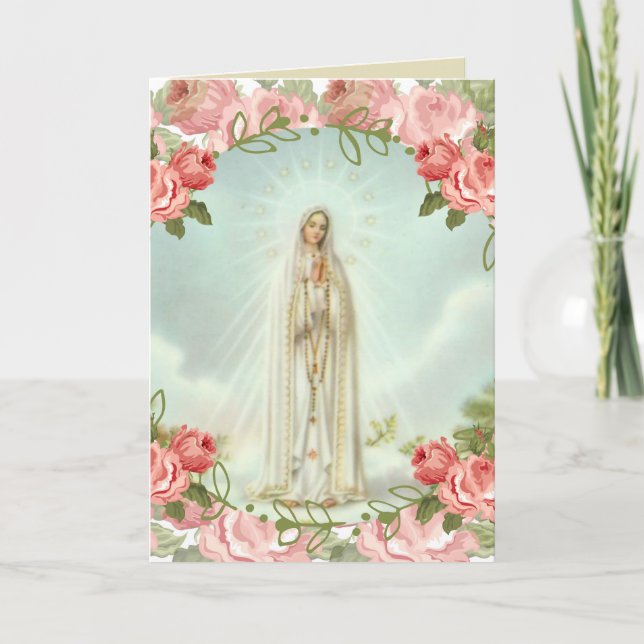 Our Lady of Fatima Pink Roses Card (Front)